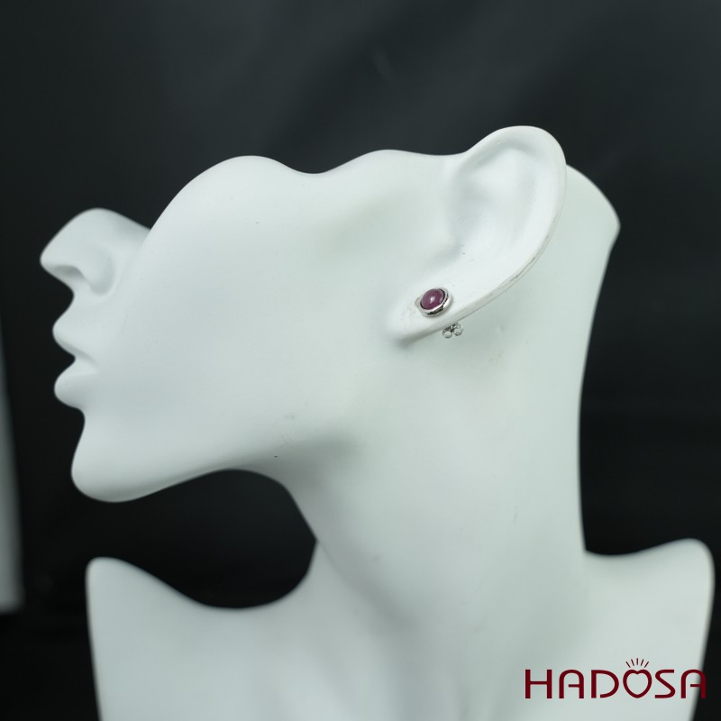 Hoa tai Ruby tròn 6mm bạc 925