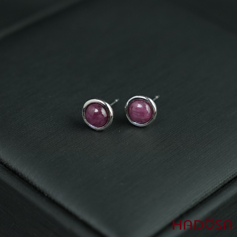 Hoa tai Ruby tròn 6mm bạc 925