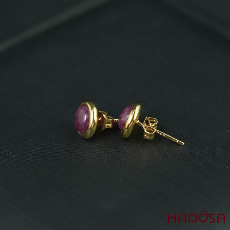 Hoa tai Ruby tròn 6mm bạc mạ vàng