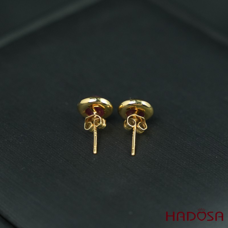 Hoa tai Ruby tròn 6mm bạc mạ vàng