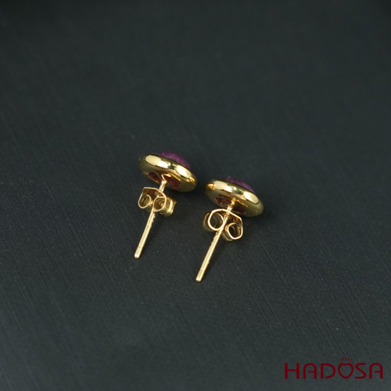 Hoa tai Ruby tròn 6mm bạc mạ vàng