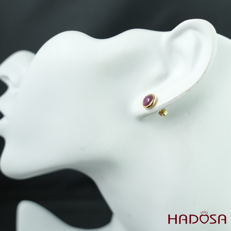 Hoa tai Ruby tròn 6mm bạc mạ vàng