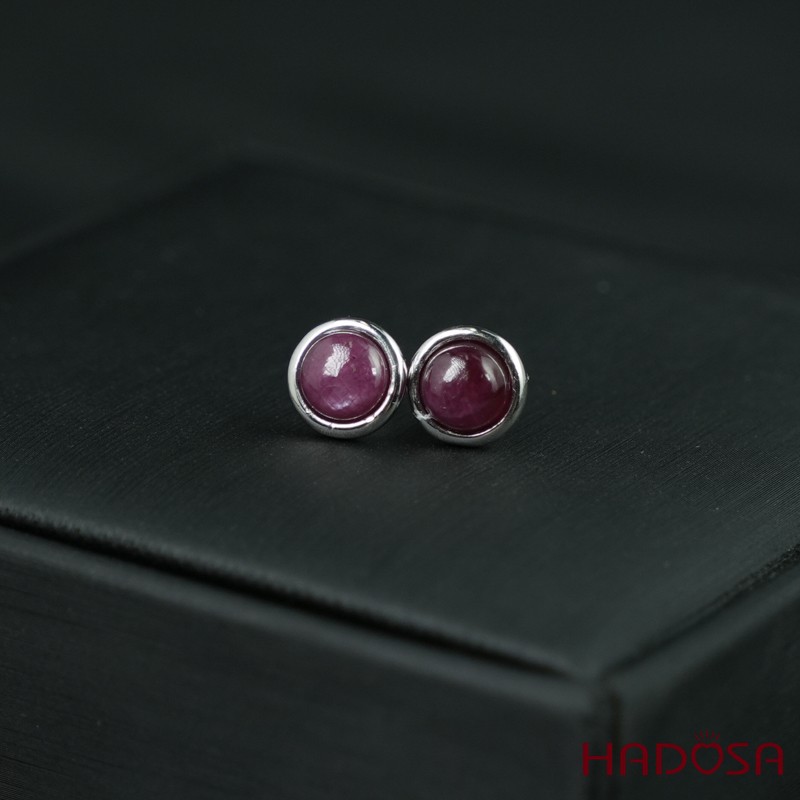 Hoa tai Ruby tròn 7mm bạc 925