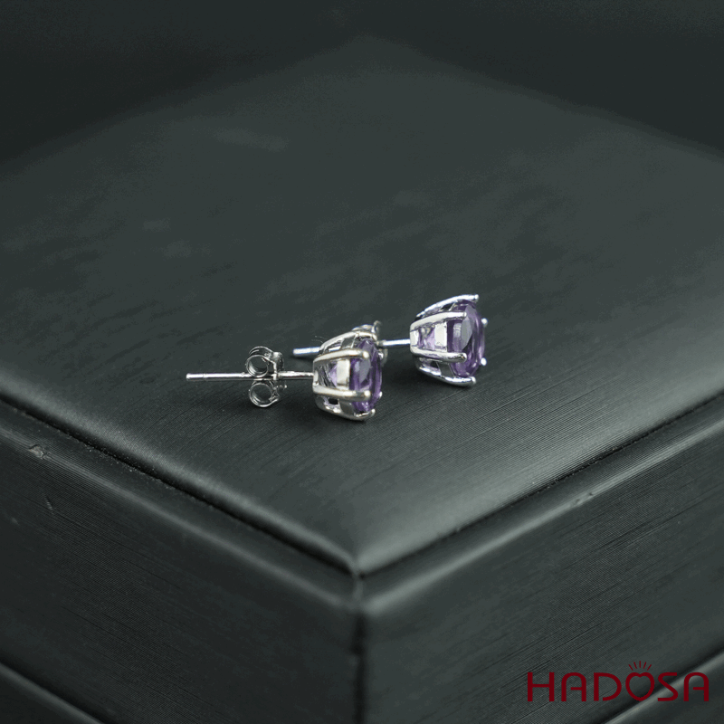 Hoa tai thạch anh tím 6mm bạc 925