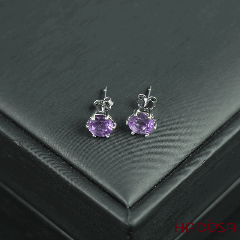 Hoa tai thạch anh tím 6mm bạc 925