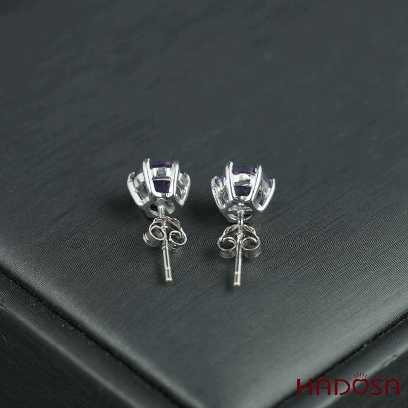 Hoa tai thạch anh tím 6mm bạc 925