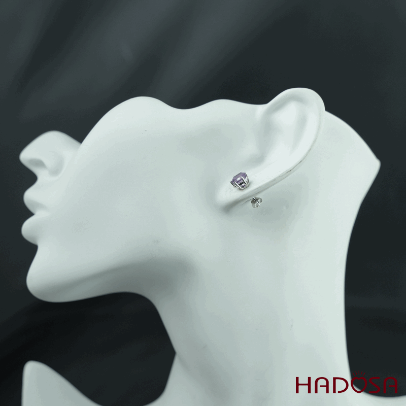 Hoa tai thạch anh tím 6mm bạc 925