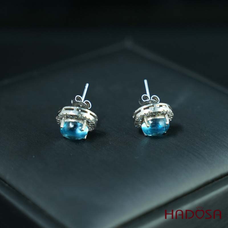 Hoa tai đính đá Topaz 6x8mm bạc 925