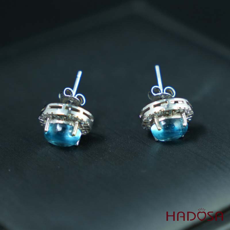 Hoa tai đính đá Topaz 6x8mm bạc 925