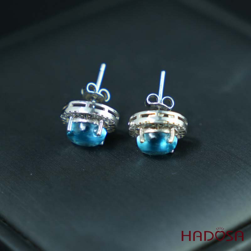 Hoa tai đính đá Topaz 6x8mm bạc 925