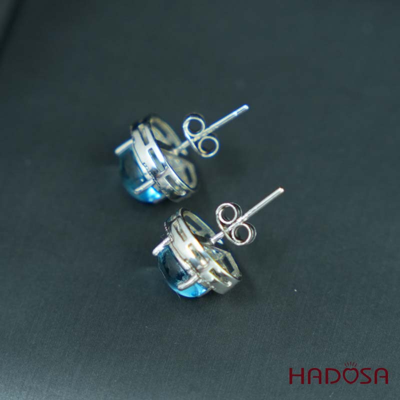 Hoa tai đính đá Topaz 6x8mm bạc 925