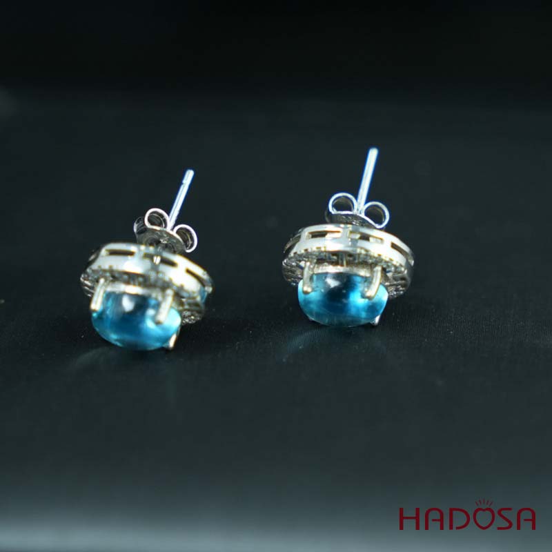 Hoa tai đính đá Topaz 6x8mm bạc 925