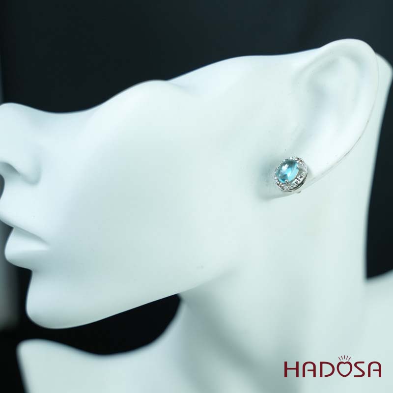 Hoa tai đính đá Topaz 6x8mm bạc 925
