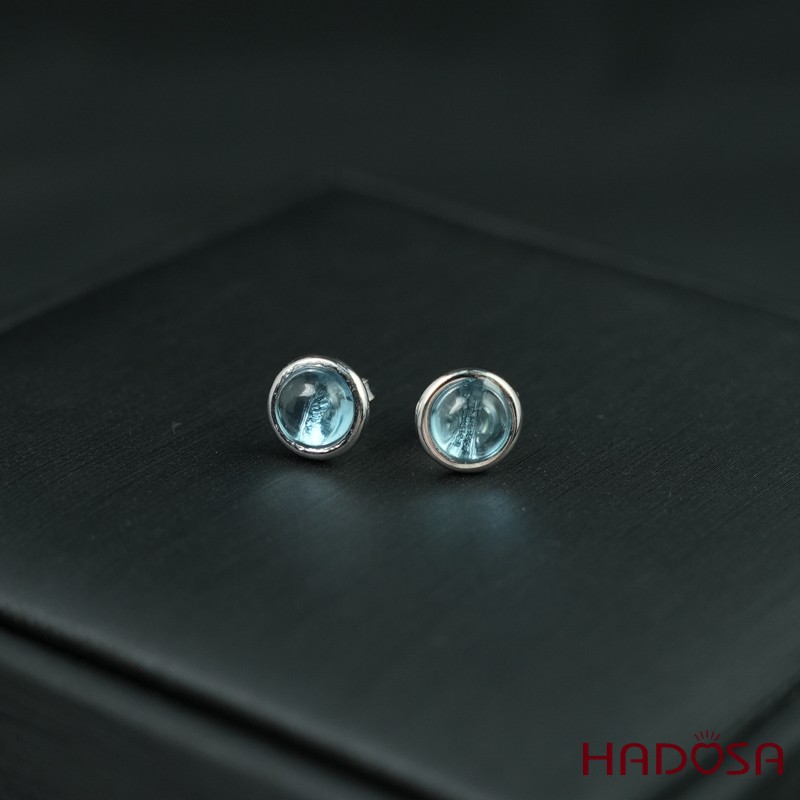 Hoa tai Topaz Swiss cab 6mm bạc 925