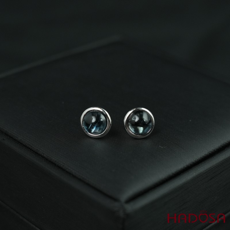 Hoa tai Topaz London cab 7mm bạc 925