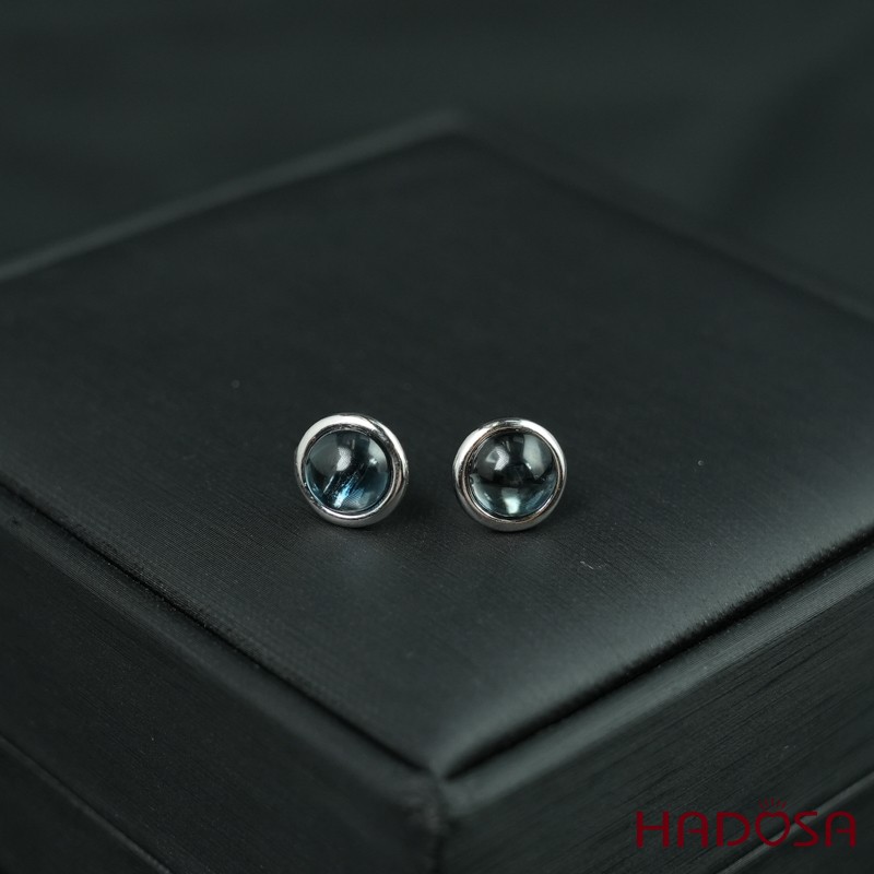 Hoa tai Topaz London cab 7mm bạc 925