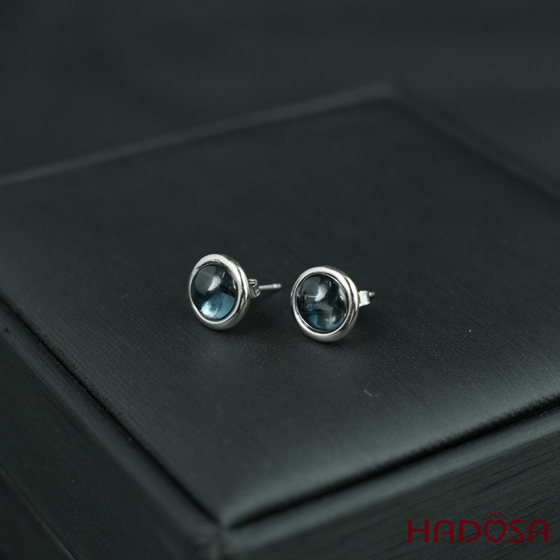 Hoa tai Topaz London cab 7mm bạc 925