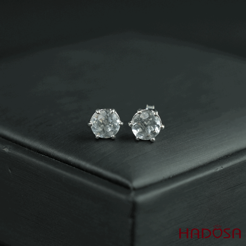Hoa tai Topaz trắng 5mm bạc 925