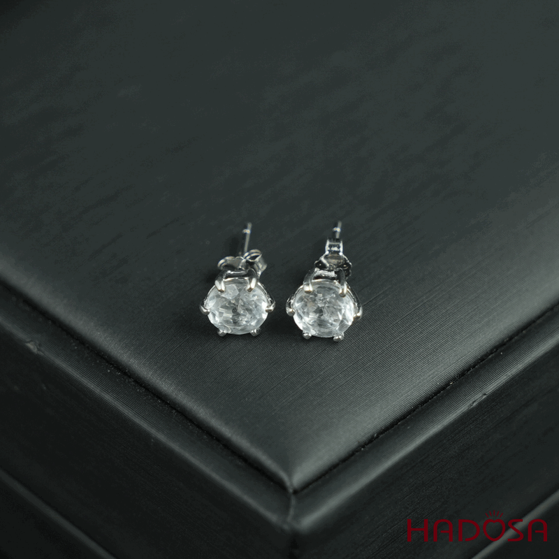 Hoa tai Topaz trắng 5mm bạc 925