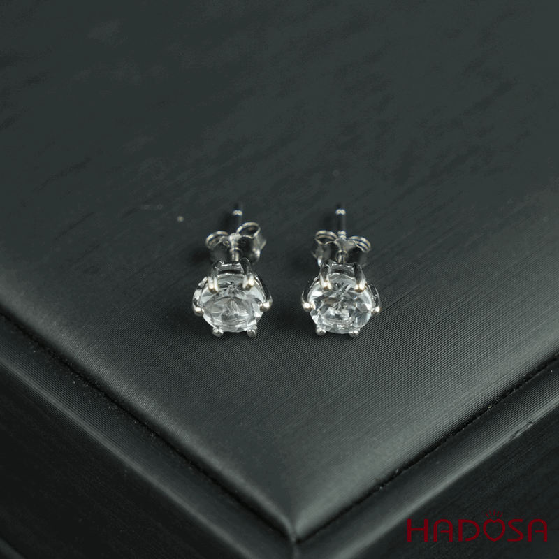 Hoa tai Topaz trắng 6mm bạc 925