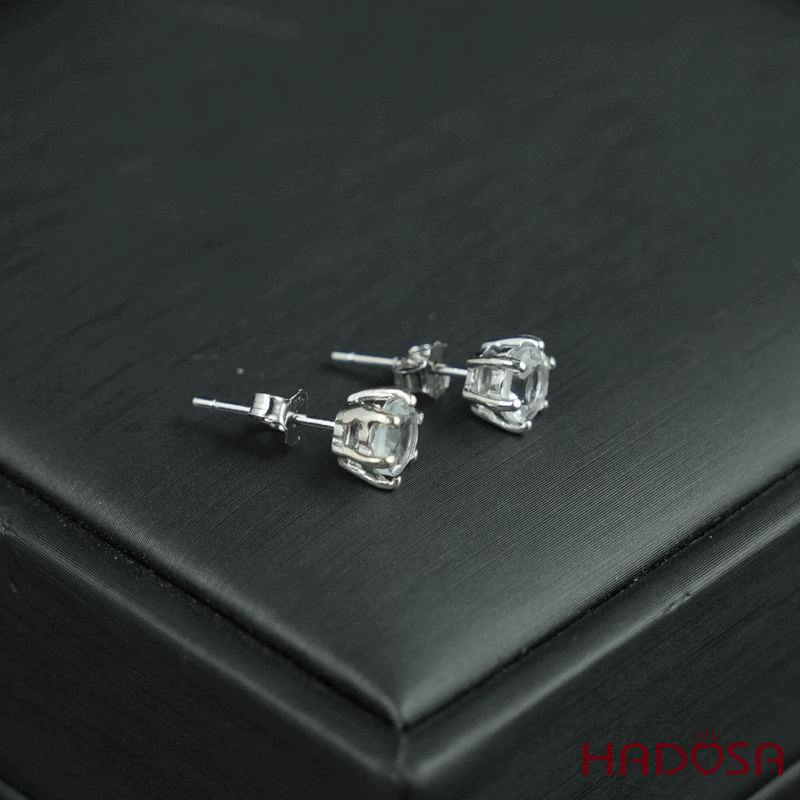 Hoa tai Topaz trắng 6mm bạc 925