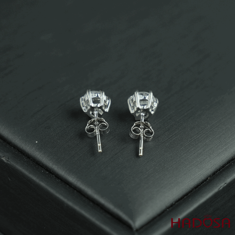 Hoa tai Topaz trắng 6mm bạc 925