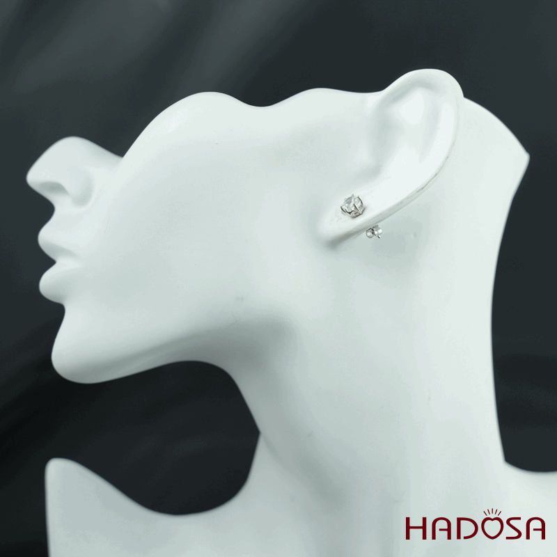 Hoa tai Topaz trắng 6mm bạc 925