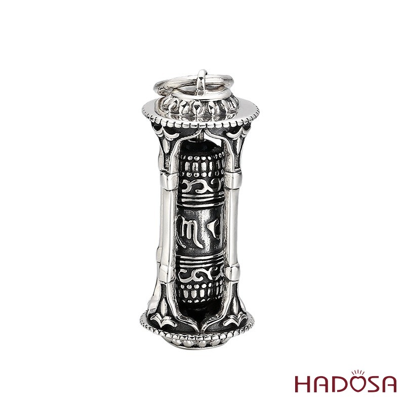 Mặt Dây Chuyền Bạc Thái Nam Luân Xa Xoay Khắc Thần Chú Om Mani Padme Hum