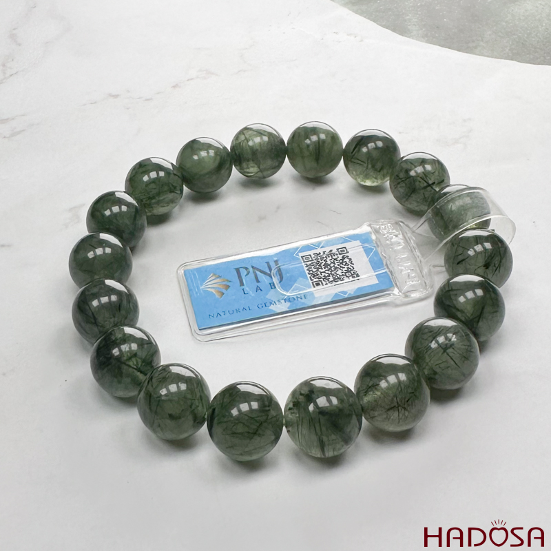 Vòng đá Thạch anh tóc xanh 11mm chuẩn 4A