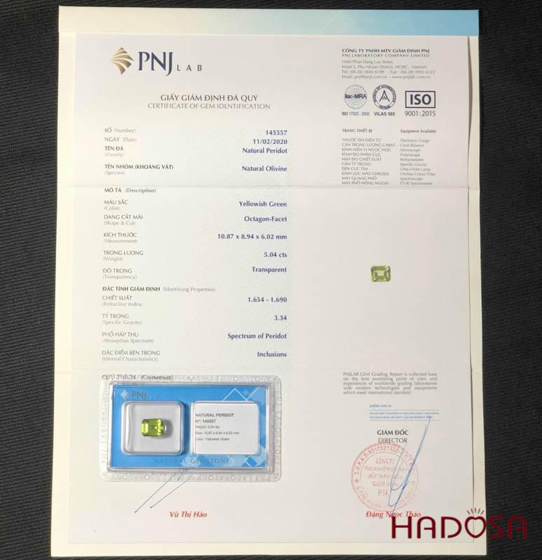 Mặt đá Peridot cao cấp 09x11mm 8A