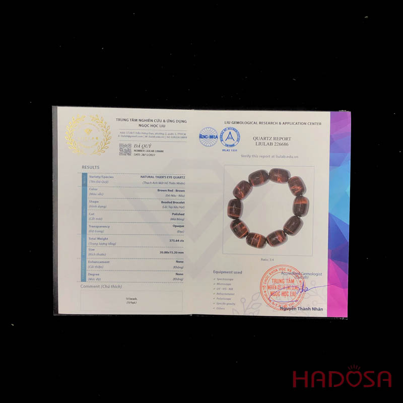 Vòng đá Mắt Hổ nâu đỏ lu thống 15*20mm chuẩn 6A