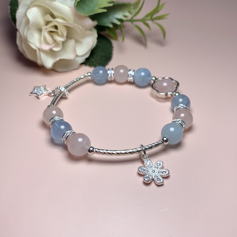 Vòng đá thạch anh hồng charm bạc 925