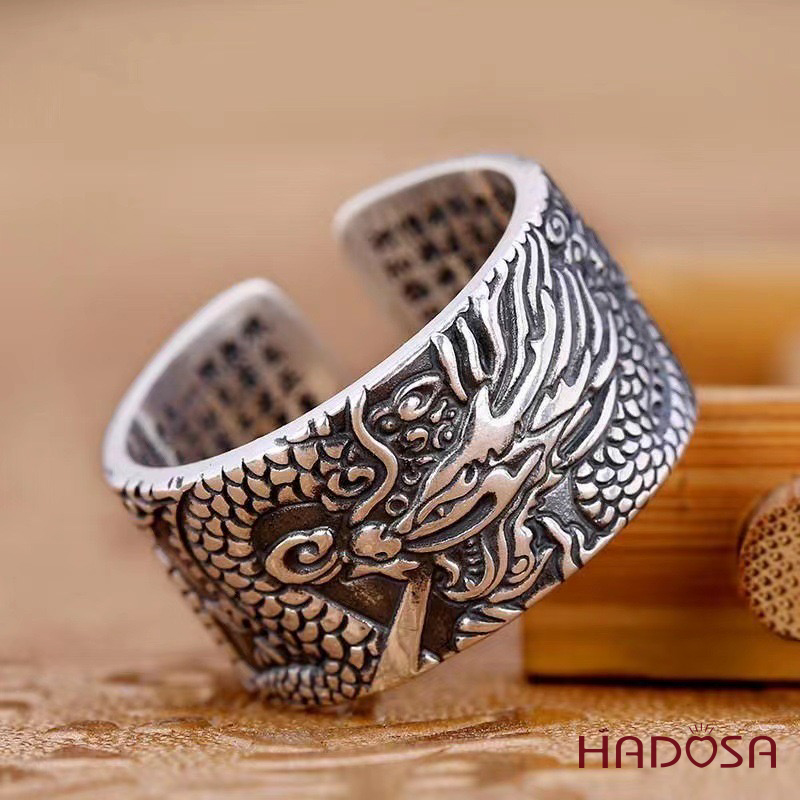 Nhẫn Nam Bạc Thái Khắc Rồng Thần Cổ Phong