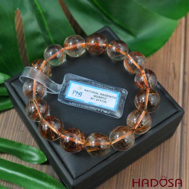 Vòng thạch anh tóc nâu 16mm cao cấp chuẩn 5A(-)