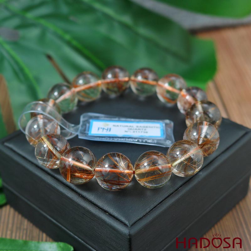 Vòng thạch anh tóc nâu 16mm cao cấp chuẩn 5A(-)