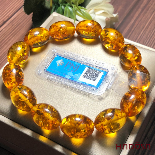 Hổ Phách Baltic cognac vàng hạt Olive 12.5x17mm