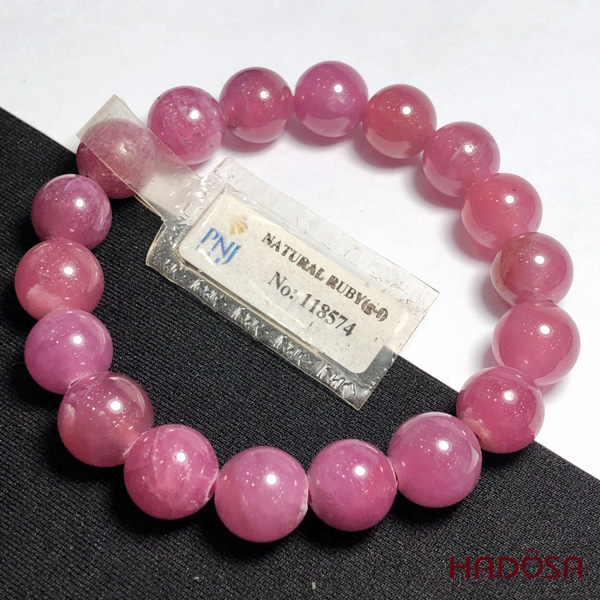 Vòng Ruby Thái hồng trong đậm 10mm cao cấp