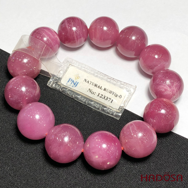 Vòng đá Ruby Thái hồng đậm trong 14mm