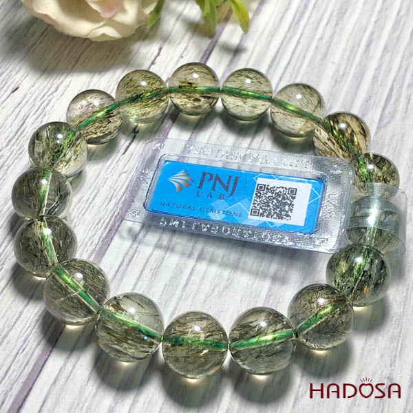 Vòng đá thạch anh tóc xanh 12mm chuẩn 5A