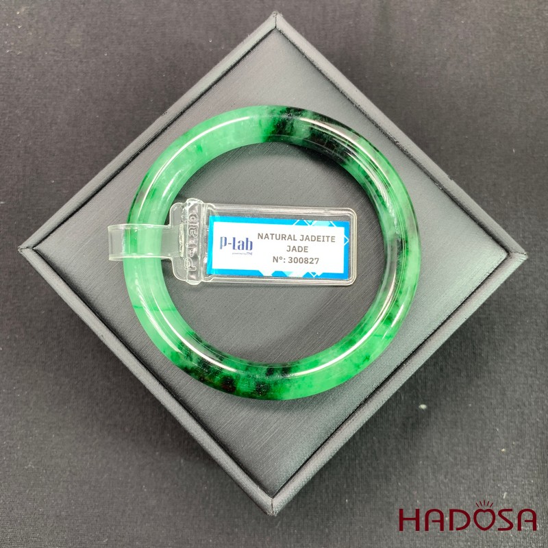 Vòng kiềng Ngọc Cẩm Thạch xanh vân đậm bản tròn ni 52