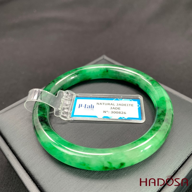 Vòng kiềng Ngọc Cẩm Thạch xanh vân đậm bản tròn ni 51