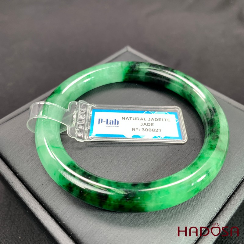 Vòng kiềng Ngọc Cẩm Thạch xanh vân đậm bản tròn ni 52