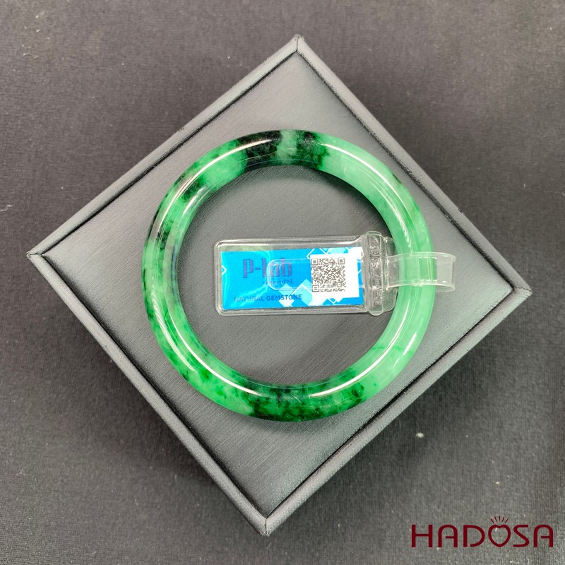 Vòng kiềng Ngọc Cẩm Thạch xanh vân đậm bản tròn ni 52