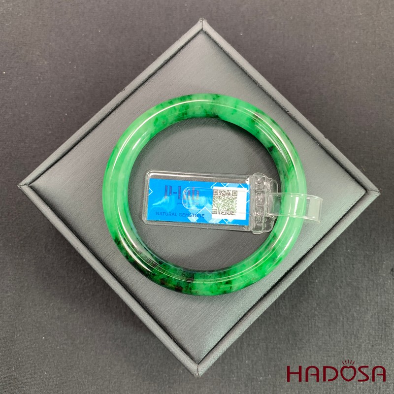 Vòng kiềng Ngọc Cẩm Thạch xanh vân đậm bản tròn ni 51