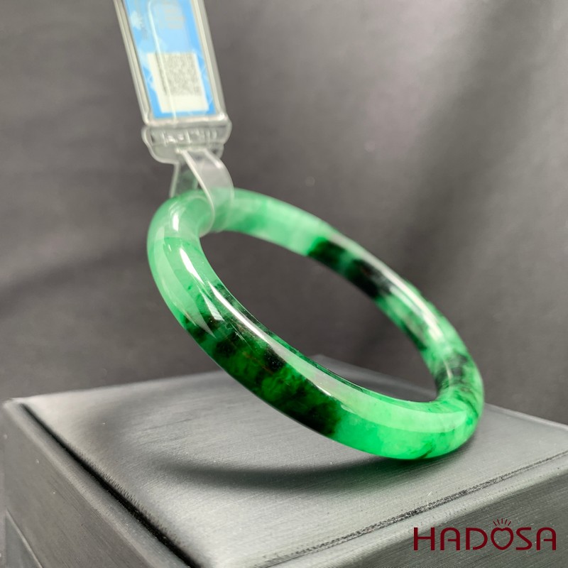 Vòng kiềng Ngọc Cẩm Thạch xanh vân đậm bản tròn ni 52