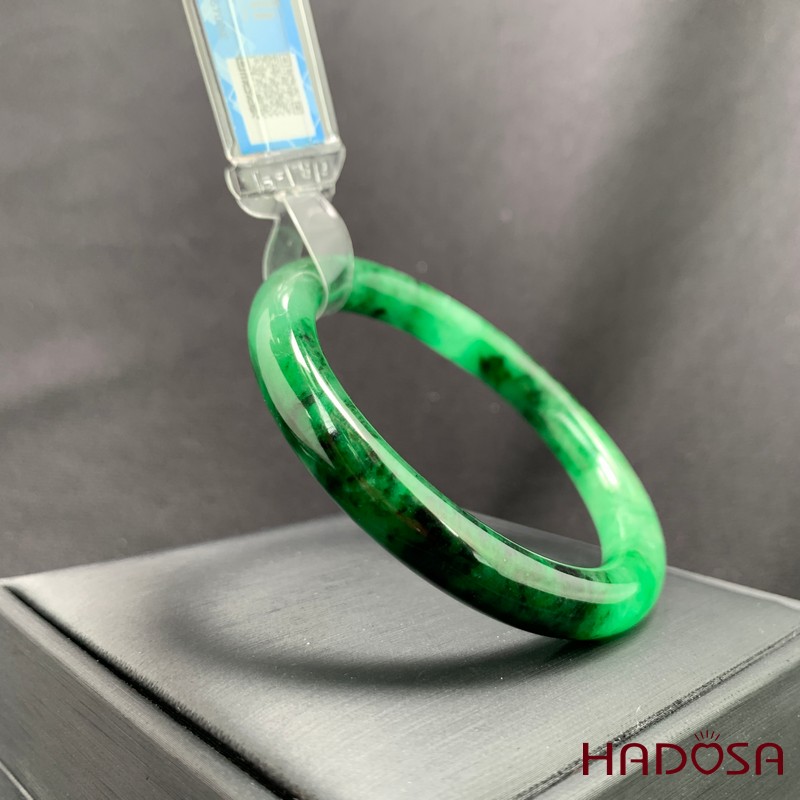 Vòng kiềng Ngọc Cẩm Thạch xanh vân đậm bản tròn ni 51