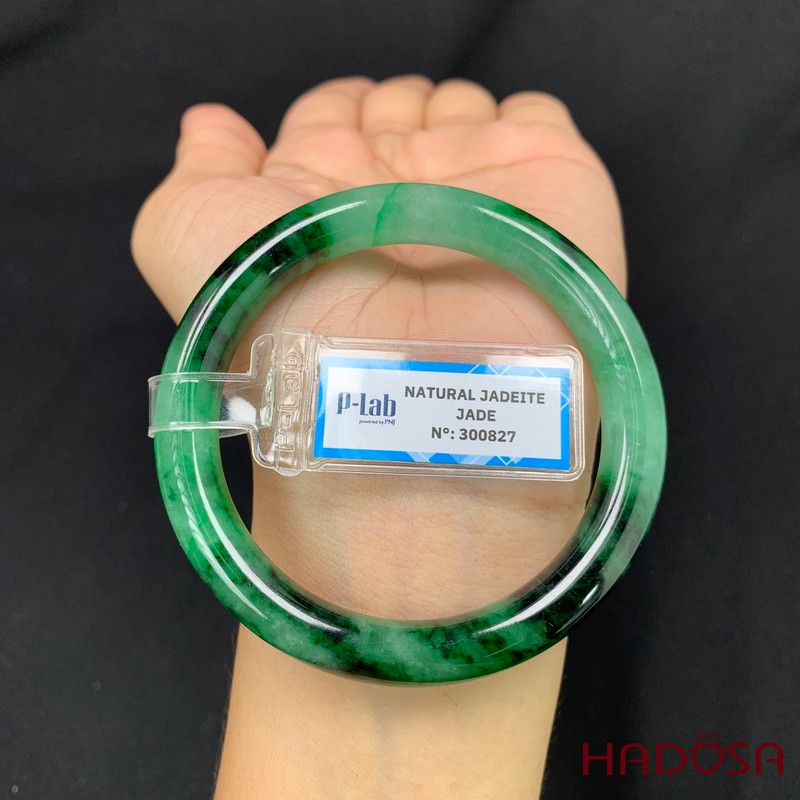 Vòng kiềng Ngọc Cẩm Thạch xanh vân đậm bản tròn ni 52