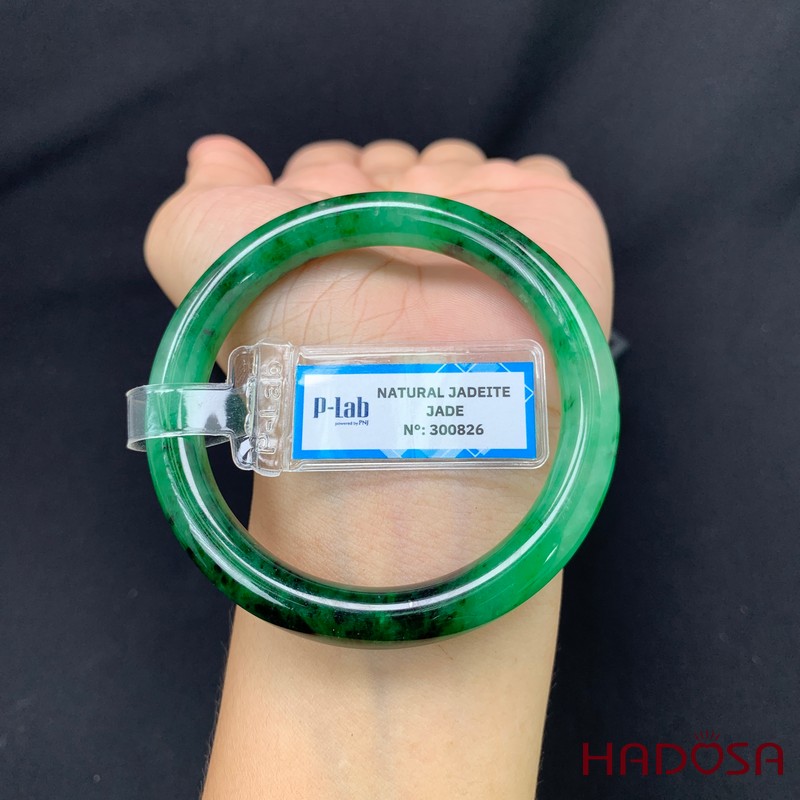 Vòng kiềng Ngọc Cẩm Thạch xanh vân đậm bản tròn ni 51