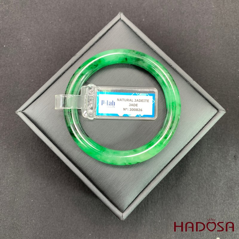 Vòng kiềng Ngọc Cẩm Thạch xanh vân đậm bản tròn ni 51