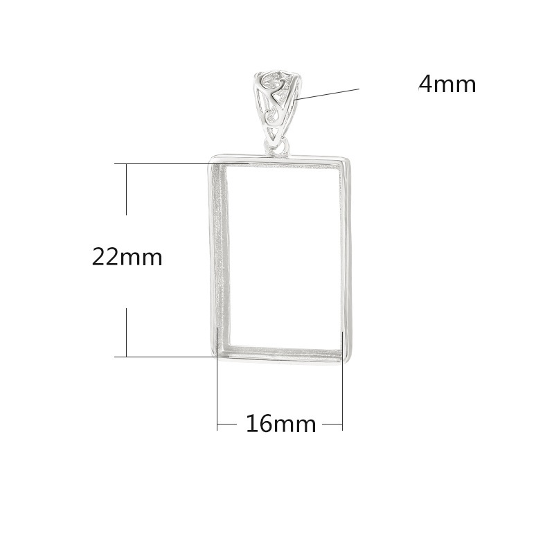 Khung bạc mặt dây chuyền chữ nhật 13x17mm